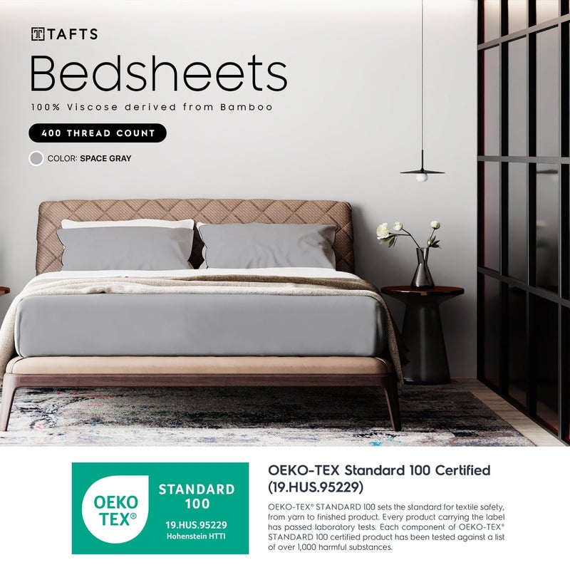 Tafts King Sheets Set, Pure 100% Viscose derived from Bamboo Bed Sheets Set, Luxuriously Soft, Silky, Cooling Sheets, Double Stitched, Lifetime Quality Promise (Gray/Grey) - Image 2